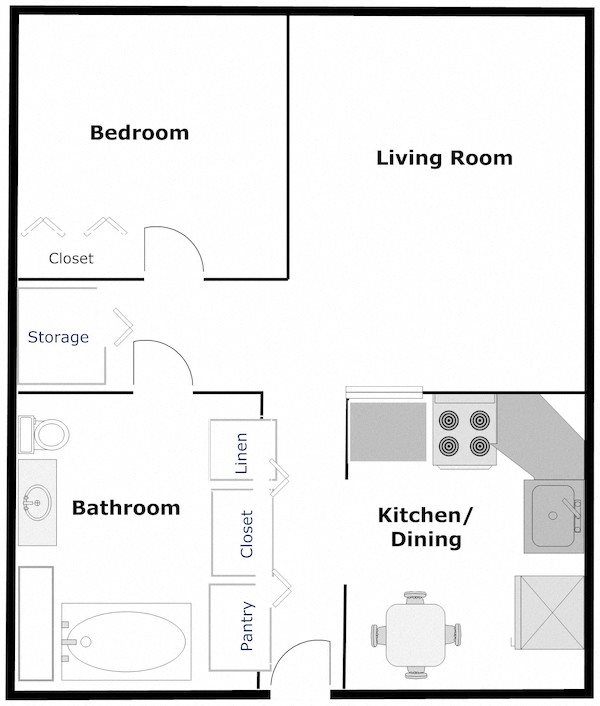 BB2_1x1 B'nai B'rith I, II, and III Deerfield Apartments in Deerfield Beach, FL BB2 One bed one bath Floor Plan